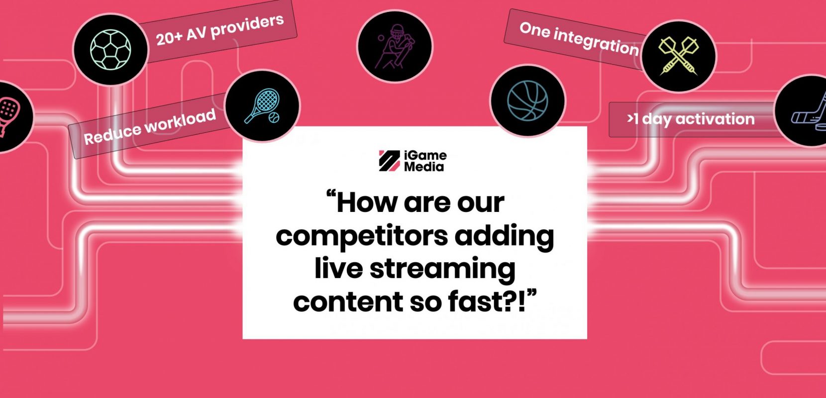 The banner asks the reader the question - how are our competitors adding live streaming content so far? The image is illustrated with various sport icons and call-outs which describe what iGameMedia partners are experiencing.