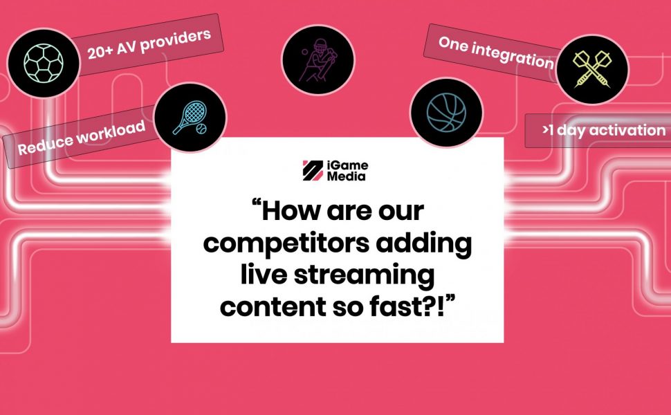 The banner asks the reader the question - how are our competitors adding live streaming content so far? The image is illustrated with various sport icons and call-outs which describe what iGameMedia partners are experiencing.