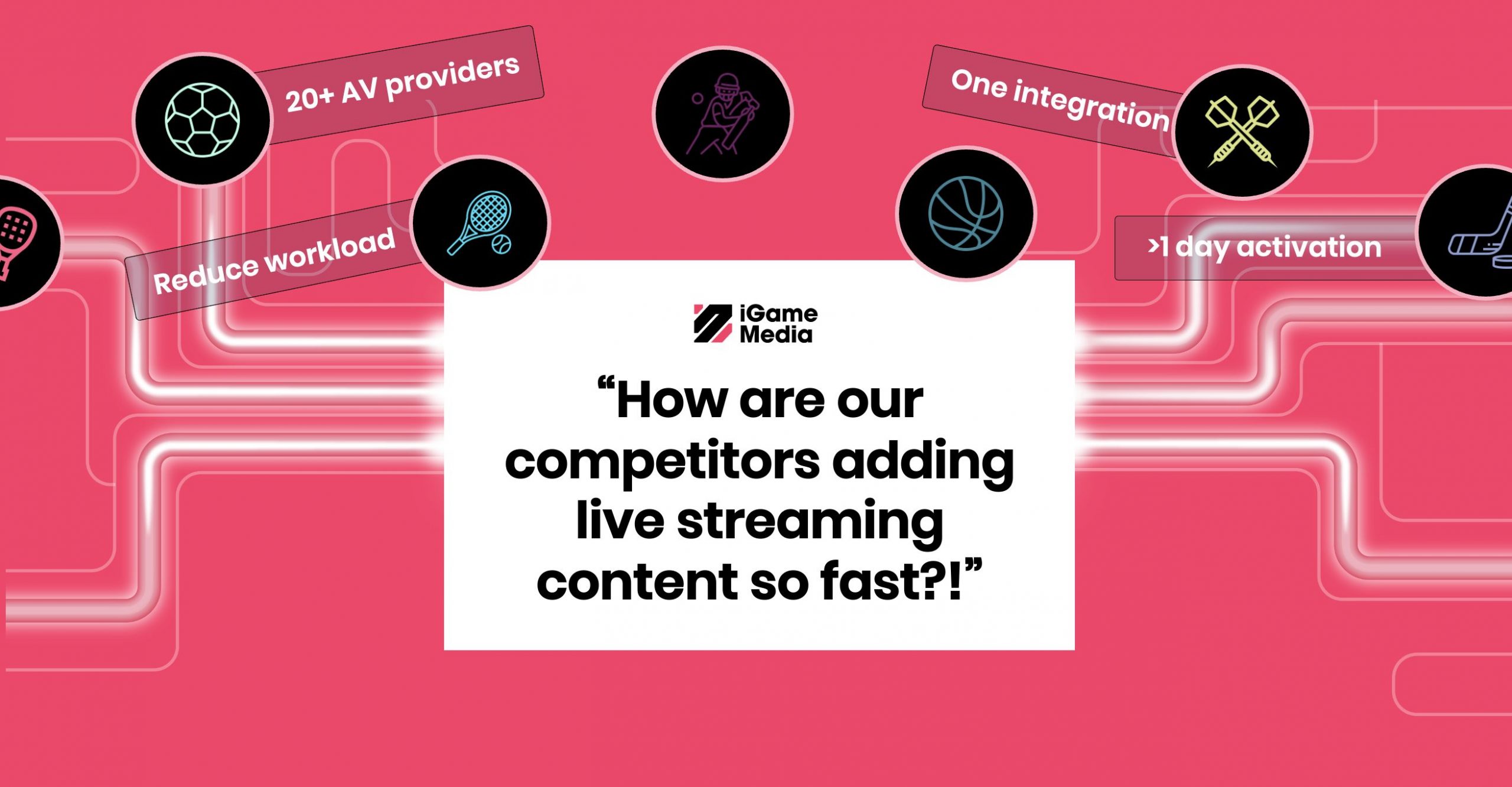 The banner asks the reader the question - how are our competitors adding live streaming content so far? The image is illustrated with various sport icons and call-outs which describe what iGameMedia partners are experiencing.